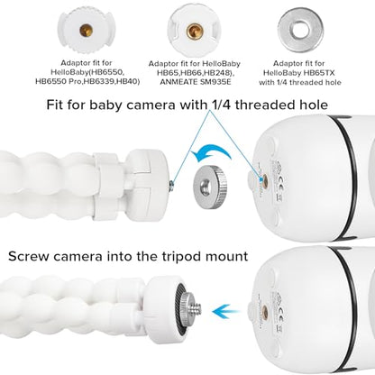 Tripod Baby Monitor Mount for HelloBaby HB65/HB40/HB6550/ HB6560/ HB6240/ HB6148/HB66/HB6339, ANMEATE 549/SM935E, Flexible Baby Camera Mount Attach Your Camera Wherever You Want (Camera NOT Include) - color: White