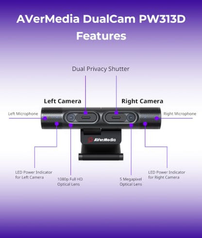 AVerMedia PW313D DualCam 2K Document Camera and Webcam for PC/Mac/Laptop, Autofocus, AI Noise Reduction, Online Teaching, Works with Zoom/Teams/Google Meet, Includes Tripod, TAA/NDAA Compliant - style: 2K30 DualCam