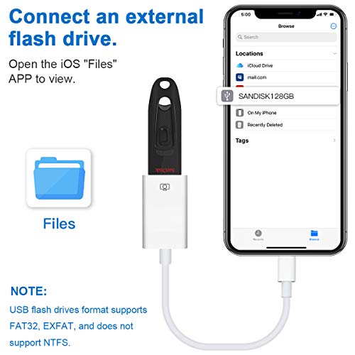Lightning to USB Camera Adapter Lightning Female OTG Cable Adapter for Select iPhone,iPad Models Support Connect Camera, Card Reader, USB Flash Drive, MIDI Keyboard, White - color: USB