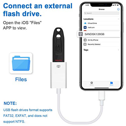 Lightning to USB Camera Adapter Lightning Female OTG Cable Adapter for Select iPhone,iPad Models Support Connect Camera, Card Reader, USB Flash Drive, MIDI Keyboard, White - color: USB