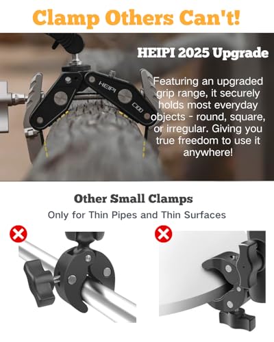 HEIPI Super Clamp Phone Camera Mount Holder 2-in-1 Clamp & Stand Design with 360°Rotation Long Magic Arm with Phone Clip Mount Adapter Holder Max Clamping 3.93 inch - style: Super Clamp with Long Magic Arm & Phone Clip