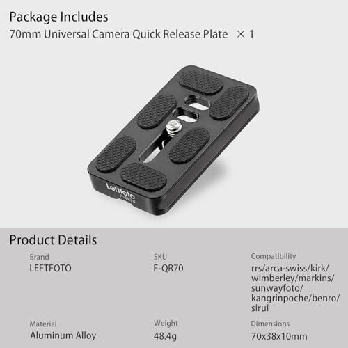 Leftfoto 70mm Camera Quick Release Plate Fits Arca Swiss Standard Clamp Universal Metal Small QR Tripod Camera Body Mount Plate for DSLR Camera Tripod Ballhead - size: 70mm