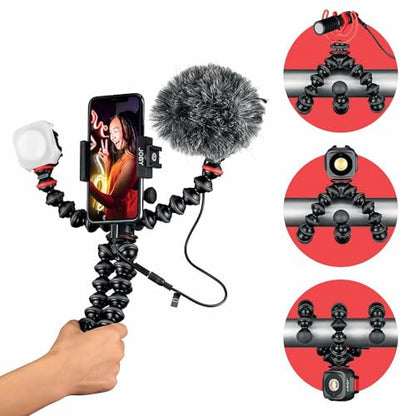 JOBY GorillaPod Mobile Vlogging Kit (Smartphone Rig, Wavo Mobile Mic, Beamo Mini LED Light) Flexible Tripod, Phone Holder, Vlog Microphone, Vlog Light, Vlogging Camera Kit, Content Creator - style: GPod Mobile Vlog Kit