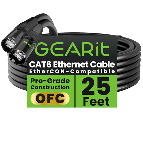 GEARit Shielded CAT6 Ethercon Cable (25 Feet) Professional Audio & Lighting RJ45 EtherCON-Compatible Cable for Studio, Stage, Concerts - 25ft Black - color: Black, size: 25 Feet