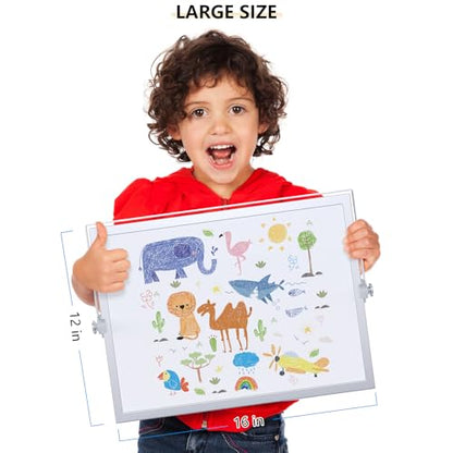 Dry Erase White Board, 16X12IN Magnetic Desktop Whiteboard Calendar with Stand, 8 Markers, 4 Magnets, 1 Eraser, Portable Double-Sided White Board Easel for Kids Memo to Do List Desk - size: 12"W x 16"H