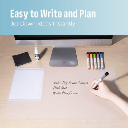 loukin Dry Erase Silicone Desk Mat, 23.6"x13.8" Erasable Desk Pad with Planner, Semi-Transparent Writing Non-Slip Desktop Mat, Heat Resistant & Waterproof Table Protector for Office, Home, School