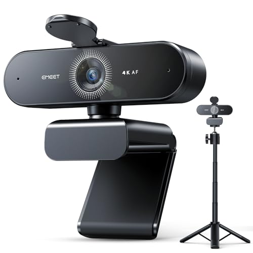 EMEET NOVA 4K Webcam with Tripod - 4K UHD, PDAF Autofocus, Adjustable Heights with 360° Swivel Head, 2 Noise-Cancelling Mics, USB Plug&Play, Privacy Cover, Ideal for Online Meetings&Live Streaming - style: 4K Tripod 360° Swivel