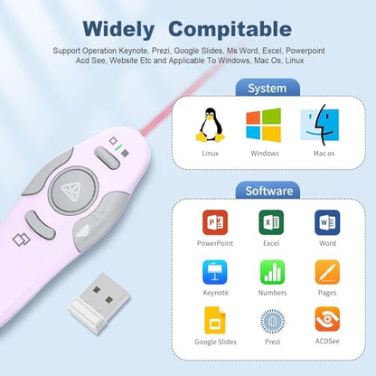 QUI Presentation Clicker Wireless Presenter Remote Clicker for PowerPoint Presentation Remote, PowerPoint Slide Advancer for Mac/Windows/Google Slide/Keynote, Purple, A - color: Purple
