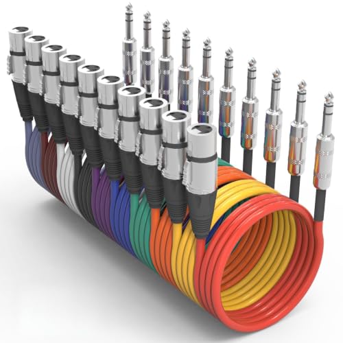 Oleitodh 10 Pack XLR Female to 1/4 Inch TRS Cable 6FT Balanced Audio Cable | 6.35mm TRS plugs, multicolor patch cords, balanced signal, low noise, microphones, mixers, speakers, guitar amps, PA systems - size: 6FT/10pack