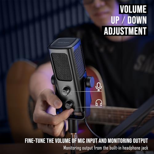 FIFINE USB-Podcast-Condenser-Microphone for Studio-Recording/Computer-Streaming, Desktop-Metal-Mic for YouTube Music Vocal Creation, with Monitor-Mix Volume-Control, Low-Cut Switch (PROFILE3)