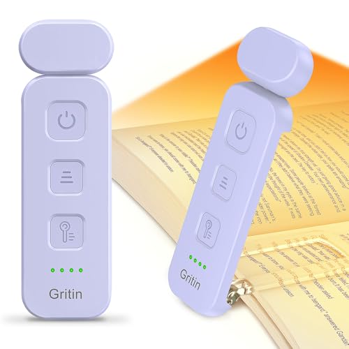 Gritin Reading Light, Rechargeable Book Light for Reading in Bed | Eye Caring 3 Color Temperatures, 5-Level Dimmable Brightness,Long Lasting,Compact Size Clip on Book Lamp for Bookworms-Purple - color: Purple