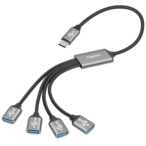 USB C 3.1 Splitter 1-in-4 Out Y-Adapter Cable 1 Feet, 5Gbps USB Type-C 3.1 Male to 4 Four USB-A 3.0 5Gbps Female Multi-Port Extender Connector Hub, Data Charger Power Splitter for iPhone 17/16 Series - color: USB C Male to 4 USB Female, size: 1 Feet