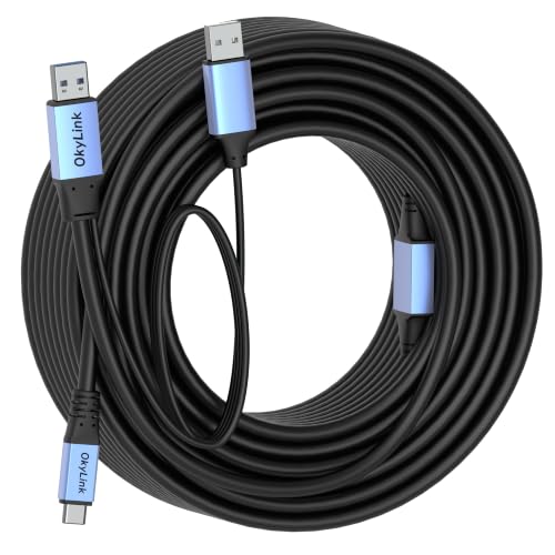 OkyLink Active USB 3.0 A to C Data Cable, Male to Male, 5Gbps, 65ft | 20M, 3.2 Gen 1, Signal booster, optional power, for webcam, VR, portable hard drive, Docking Station, Printer - color: Gray USB3.0, size: 65ft (20m)