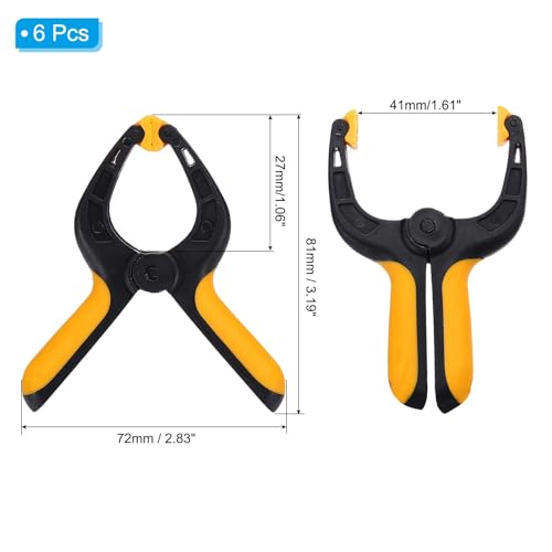 MECCANIXITY 3 Inch Backdrop Spring Clamps, 6 Pack Plastic Flexible Anti-Slip Strong Clips Mini Clamps for Stand DIY Project Photography Studio, Black and Yellow