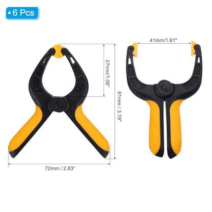 MECCANIXITY 3 Inch Backdrop Spring Clamps, 6 Pack Plastic Flexible Anti-Slip Strong Clips Mini Clamps for Stand DIY Project Photography Studio, Black and Yellow