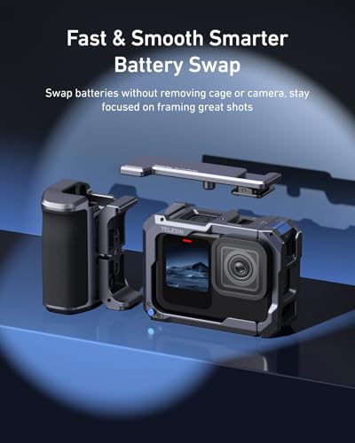 TELESIN Street Grip Kit for Hero 9-13 | with Metal Rabbit Cage | Camera Grip Holder with Seesaw Design | Aluminum Alloy Metal Shell | Backup TF Card Slot | Quick Battery Access | Vlog Grip Holder