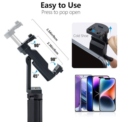 Mini Tripod with Phone Holder & Dual Cold Shoe Mount - Universal Smartphone Stand for iPhone 16/15/14 Pro Max, GoPro, Webcam - Portable Desktop Tripod for Content Creation