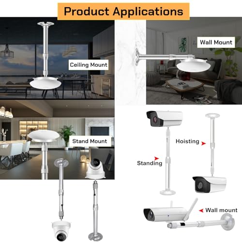 Telescoping Security Camera Mount (20-40cm/7.9-15.7in) with 1/4" Screw Interface & Adapter Plate - Aluminum Bracket for Universal Camera Compatibility, Indoor/Outdoor Use