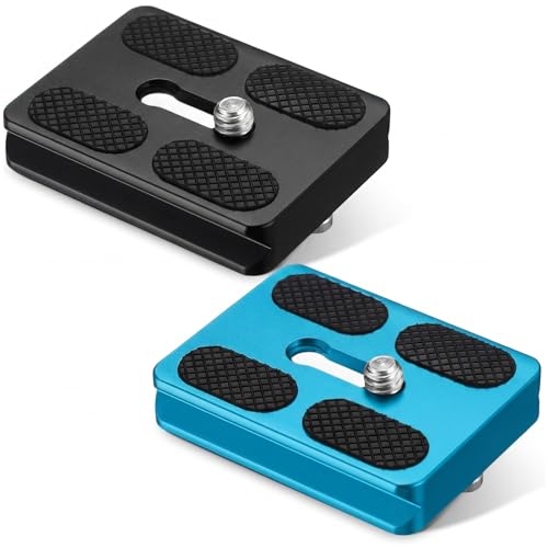Frienda 2 Pieces Metal Quick Release Plate with 1/4''-20 Camera Screw Tripod Mount Plate Fits Standard for DSLR Camera Tripod Ball Head(Pu50,Black and Blue) - color: Black and Blue, style: PU50