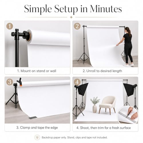 Yizhily Seamless White Backdrop Paper Roll, 53" x 16.4', Heavyweight Matte Arctic White Photo Background for Small Studio Headshots, Tabletop Product & Food Photography - color: Arctic White, size: 53" x16.4'