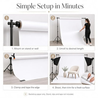 Yizhily Seamless White Backdrop Paper Roll, 53" x 16.4', Heavyweight Matte Arctic White Photo Background for Small Studio Headshots, Tabletop Product & Food Photography - color: Arctic White, size: 53" x16.4'