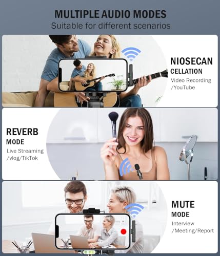 Wireless Mini Microphone for iPhone：2 Pack Lavalier Lapel Mic with AI Noise Cancellation & 70ft Range, 16H Total Battery, Plug and Play Clip-on Android Microphone for YouTube TikTok Podcast Vlogging