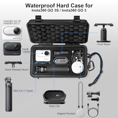 Lekufee Travel Waterproof Hard Case for Insta360 GO 3S / 3, Action Camera, Vlogging Camera and Accessories(Case Only)