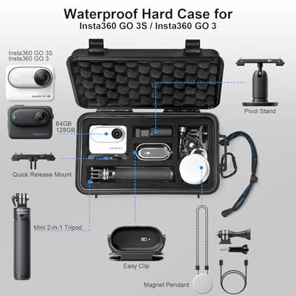 Lekufee Travel Waterproof Hard Case for Insta360 GO 3S / 3, Action Camera, Vlogging Camera and Accessories(Case Only)