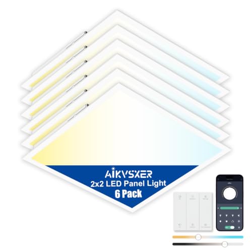 AIKVSXER 2x2 LED Flat Panel Light with Wireless Switch & App Control 6Pack | 50W 5500LM ,3000K-6500K,Night Light Mode,10-100% Dimmable,Recessed 2x2 LED Drop Ceiling Light for Office Home & Schools