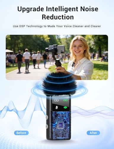 Wireless Mini Microphone for iPhone iPad Android Phone, Noise Reduction, 25H Battery Charging Case, Plug and Play Magnetic Clip on Lavalier Mics for Video Recording Podcast Vlogging