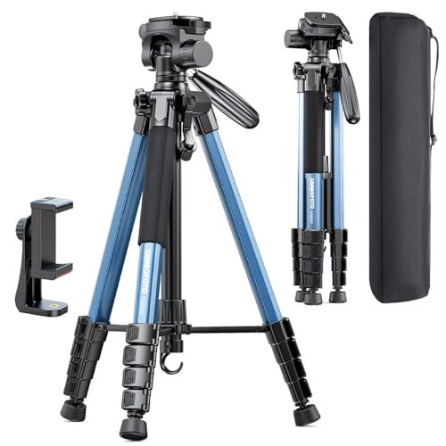 CAMBOFOTO 74"-Camera-Tripod, Navy Blue Professional Aluminum Heavy Duty Tripod Stand for Mirrorless Camera/DSLR/Cell Phone/Camcorder, with Holder and Travel Bag - color: Navy Blue