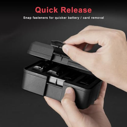 FOMITO Camera Battery Case & Memory Card Organizer - Holds 7 SD Cards 2 CFast 2 CF 2 Micro SD 2 XQD - Water-Resistant Shockproof Hard Shell Storage Box (Black Red) - color: Black Red