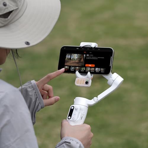 hohem Gimbal Stabilizer for Smartphone iSteady V3,Portable Phone Stabilizers with Al Tracker Detachable Remote Control Built-in Extension Rod/Tripod 3-Axis Stabilization 3-Color Fill Light - color: White