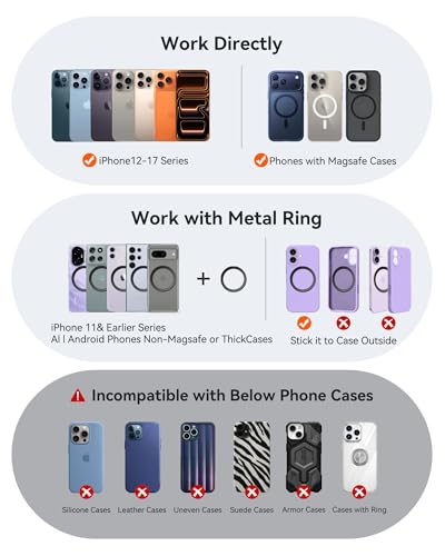 Miracase for MagSafe Car Mount[3600gf Strong Magnet & 89+LBS Suction Base]Vacuum Magnetic Phone Holders for Your Car, 360° Adjustable Dashboard & Windshield Mount with Dash Accents for All Smartphones - color: Carbon Black