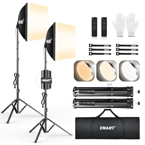 EMART Softbox Lighting Kit, 16"X16" Soft Box, 3000K-6000K 85W LED Bulbs with Remote, 65" Tripod, Professional Softbox Photography Lighting Kit for Studio Lights, Portrait, Video Recording(2PACK) - color: 85W (3000-6000K), size: 16"X16"-1 Pack