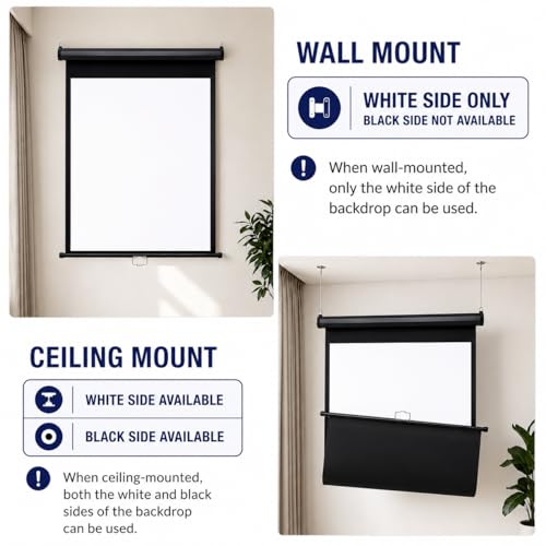Retractable White Background Screen 36" x 56" Portable Roll-Up, Pull-Down Background, Black and White Double-Sided Design, PVC Material, Suitable for ID Card Passport Photo Photography