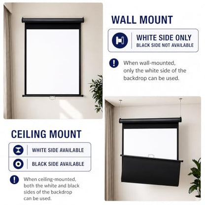 Retractable White Background Screen 36" x 56" Portable Roll-Up, Pull-Down Background, Black and White Double-Sided Design, PVC Material, Suitable for ID Card Passport Photo Photography
