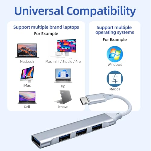 USB c Extender Hub 4 Ports, USB Multiple Adapter Hub, USB A Splitter for Laptop, Xbox, Flash Drive, HDD, Console, Printer, Camera, Keyborad, Mouse and More