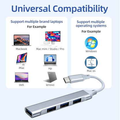 USB c Extender Hub 4 Ports, USB Multiple Adapter Hub, USB A Splitter for Laptop, Xbox, Flash Drive, HDD, Console, Printer, Camera, Keyborad, Mouse and More