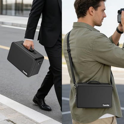 Tamfile Camera Bag for Canon/Sony/Nikon/Mirrorless/DSLR, Black | Compatible with Lens and Tripod, 4 Dividers, Water-Resistant Zipper, Fireproof Portable Travel Hard Case, Shoulder Strap