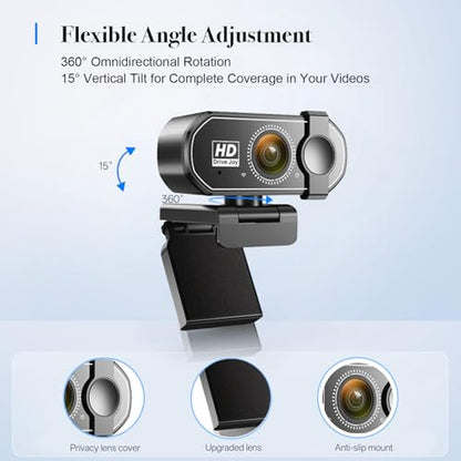 1080P Webcam with AF Auto-Focus, Independent ISP Noise Reduction & Dual Noise-Canceling Mics, Plug&Play Computer Camera for Zoom/Teams/Facetime