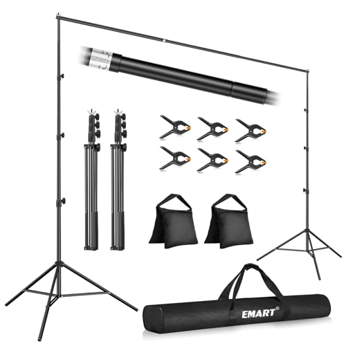 EMART 10x10FT Backdrop Stand, Photo Studio Back Drop Adjustable Stand with 6 Backdrop Clamps,2 Sandbags and Carry Bag,Heavy Duty Background Support System Kit for Photography,Parties,Wedding,Video - size: 10x10ft