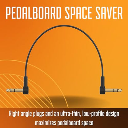 Rock Stock 1/4" Stereo TRS Flat Patch Cables - 36" Ultra-Thin, Right Angle, Low Profile, Gold Plated, Braided Shielding - Maximize Pedalboard Space, Eliminate Noise, Connect Guitar Effects Pedals - size: 36 Inches (3 Ft)