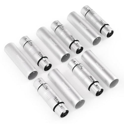 10 Pack (5 Pair) Professional XLR Adapter, 3 Pin XLR Female to Female & Male to Male Connector, Fit for Microphone, Audio Mixer, Speaker, Silver - size: 5 Pair