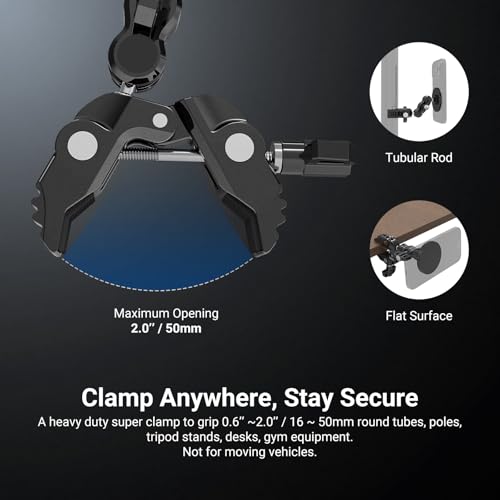 NEEWER Magnetic Mobile Phone Holder with Super Clamp, Adjustable Metal Holder with 1/4 Inch Screw and Ball Heads, Magic Arm Compatible with MagSafe iPhone for Pole, Tripod, Microphone Stand, Table - style: PA150