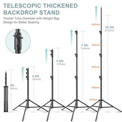 10.2x10Ft Heavy Duty Backdrop Stand, MSKIRA Adjustable Backdrop Support System Kit, Photoshoot Background Stand for Parties, Advertising Display with 6 Clamps, 4 Clips, 2 Sandbags, Carry Bag