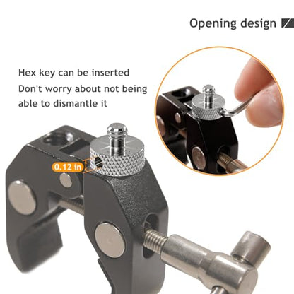 Upgraded Stainless Steels 1/4" Male to 1/4" Male & 1/4" Male to 3/8" Male Tripod Threaded Screw Adapter with Hole for Camera Light Stand Equipped with Hex-L Wrench 4 Pcs - color: A56/A57