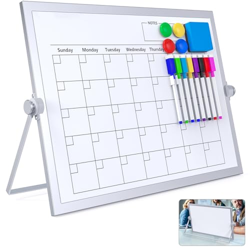 Dry Erase White Board, 16X12IN Magnetic Desktop Whiteboard Calendar with Stand, 8 Markers, 4 Magnets, 1 Eraser, Portable Double-Sided White Board Easel for Kids Memo to Do List Desk - size: 12"W x 16"H