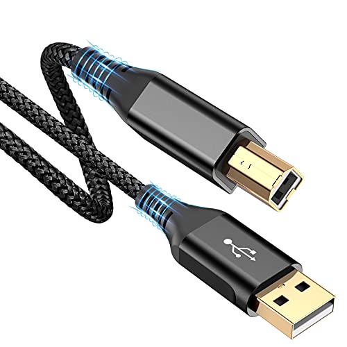sweguard 20ft USB 2.0 USB-A to USB-B Cable - High Speed Nylon Braided Scanner/Printer Cord for HP, Canon, Dell, Epson, Brother, Lexmark, Xerox, Samsung & More - Black - color: black, size: 20ft