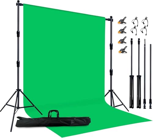 2-in-1 Green Backdrop Stand Kit - 8.5x12 ft Green Backdrop with 10x8.5ft Portable Photography Stand for Video Streaming,Zoom Meetings,Parties,Anti-Wrinkle Polyester Fabric - size: 10' (W) x 8.5' (H)